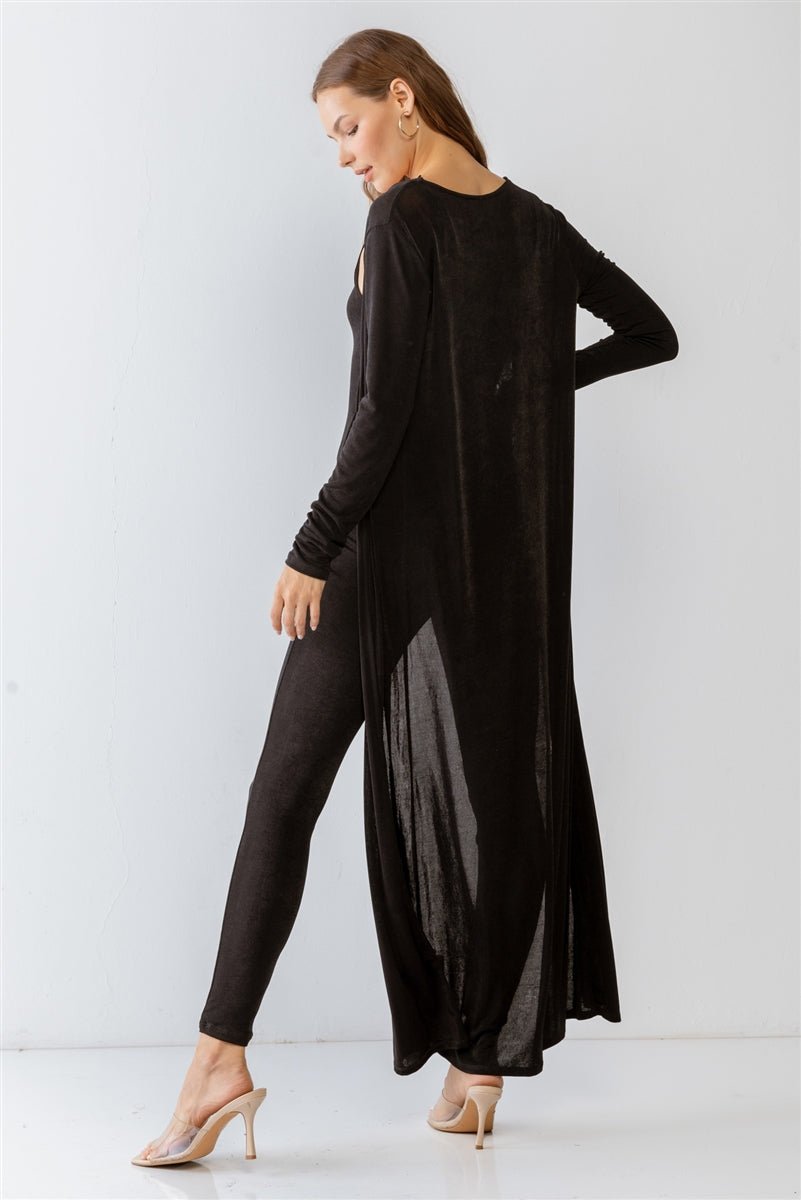 Black Sleeveless Cut-out Detail Slim Fit Jumpsuit & Open Front Long Sleeve Cardigan Set - Fucking Feisty