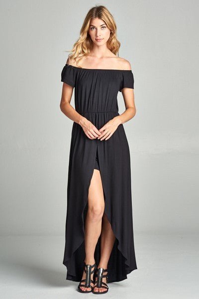 Off Shoulder Solid Jersey Romper Maxi - Fucking Feisty