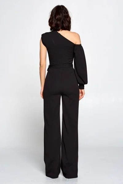 One Shoulder Solid Print Jumpsuit - Fucking Feisty