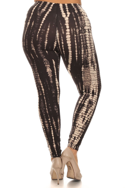 Plus Size Black And Tan Tie Dye Print Full Length Fitted Leggings With High Waist. - Fucking Feisty